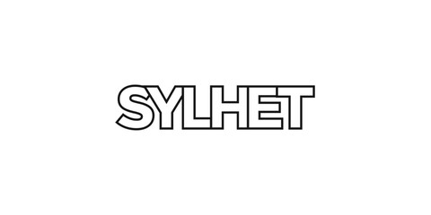 Sylhet in the Bangladesh emblem. The design features a geometric style, vector illustration with bold typography in a modern font. The graphic slogan lettering.