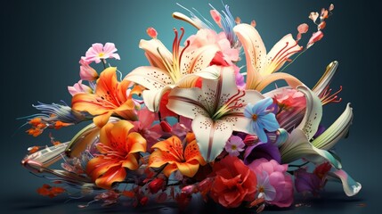 This close-up image captures the intricate details of a vibrant bouquet, showcasing its colors, shapes, and textures. Generative AI