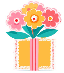 bouquet of flowers and box