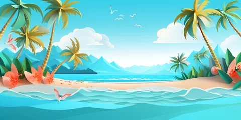 Foto op Plexiglas Summer beach landscape sea background, Beach with palm trees. Beautiful summer beach with tropical plants.   © Aoun