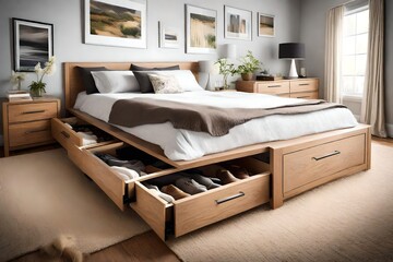 Optimize bedroom storage with under-bed drawers and built-in closet organizers 