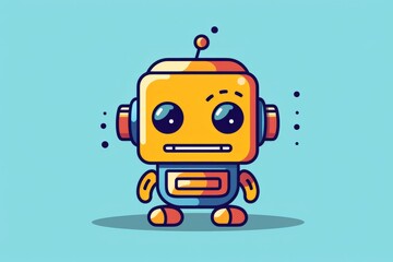 Fototapeta premium Yellow Robot With Big Eyes on Blue Background