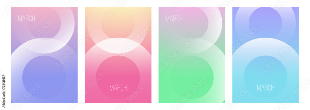 Leinwandbilder march 8. soft white gradient circles on color gradient backgrounds. number 8. set of festive templat