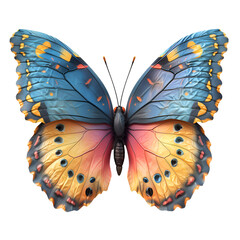A 3D animated cartoon render of a colorful butterfly fluttering. Created with generative AI.