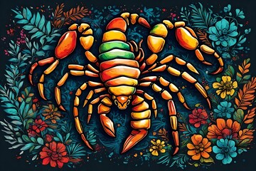 Fototapeta premium scorpion multicolor drawing, t-shirt design. 
