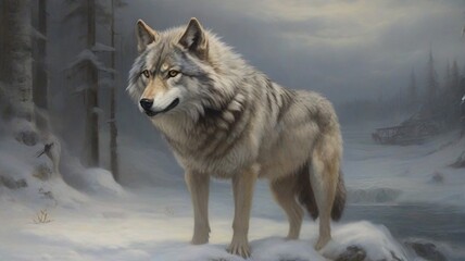 Fototapeta premium wolf in the snow