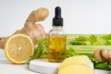 A yellow vitamin C serum, oil for face and body. Mockup marketing product