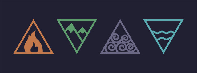 Four elements flat style symbols fire, earth, air and water. Vector illustration.