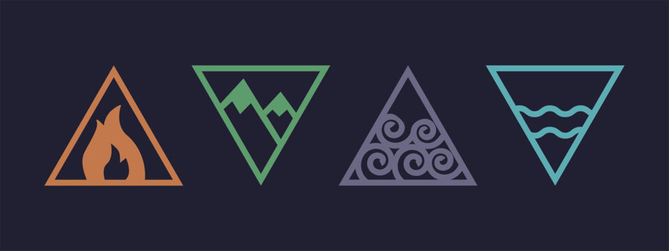 Four elements flat style symbols fire, earth, air and water. Vector illustration.