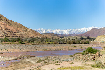 Ait Benhaddou at the foot of the High Atlas in southeastern Morocco on the dry Asif Mellah river.
