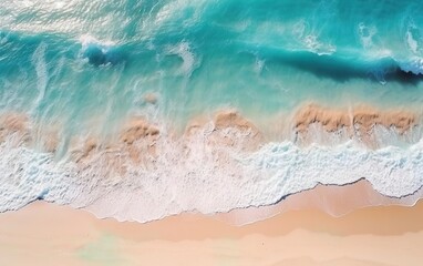 Ocean wave, top view banner. Spectacular drone photo of beach for refreshing and calmness concept. Flat lay poster. AI Generative.