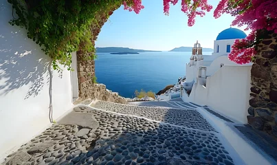 Foto op Canvas An arched gateway offering a glimpse of the sea, embodying the quintessential beach living of Santorini Island style © Brian Carter