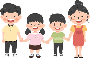 kid holds hands of his parents