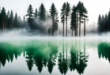 Green Pine Trees Covered With Fogs Under White Sky during Daytime 