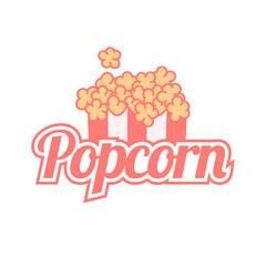 Popcorn logo, label, symbol or sign isolated on white background. Vector illustration of snack for your design.