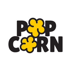 Popcorn logo, label, symbol or sign isolated on white background. Vector illustration of snack for your design.