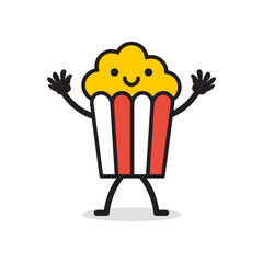 Delicious popcor logo template, with funny character cartoon