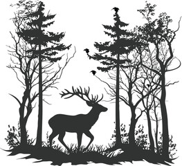 Deer in the forest Silhouette