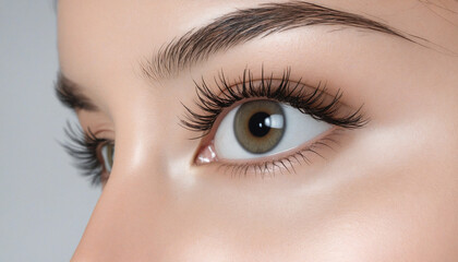Obraz premium side view of female brown eyes with eyebrows, eyelashes and nose parts