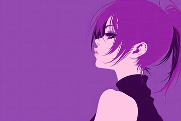 Beautiful Anime Girl In Profile On Purple Background