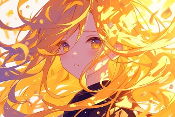 Beautiful Anime Girl With Gold Hair On White Background