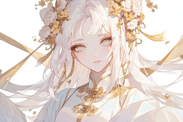 Beautiful Anime Girl With Gold Hair On White Background