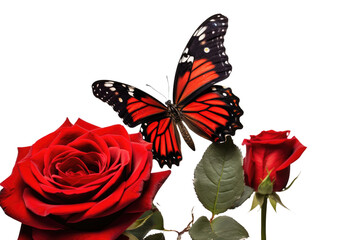 Butterfly Resting on Rose Petals Isolated On Transparent Background