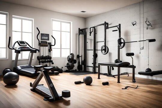 Create a dedicated workout space with exercise equipment and motivational wall art 