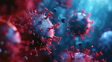 Covid cell under microscope, coronavirus and epidemy - obrazy, fototapety, plakaty