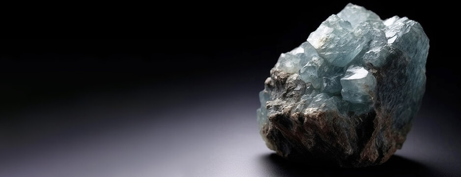 Brucite is a rare precious natural stone on a black background. AI generated. Header banner mockup with space.