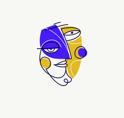 Abstract face vector art, illustration of face stylized artistic style, human abstraction art, surreal and bizarre portrait.