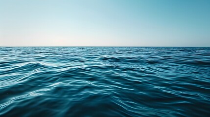 Blue ocean surface panorama with soft waves, deep ocean, background, sky and ocean. copy space. 