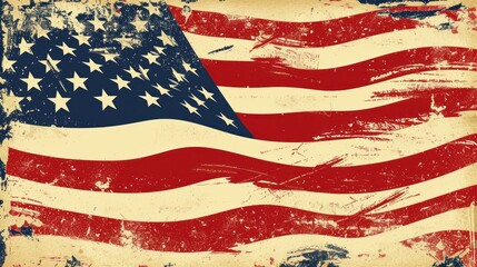 Fourth of July Independence Day, vector illustration, damaged USA flag waving still