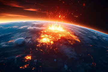 giant asteroid has hit the blue earth, realism style, surrealistic elements, sci-fi scene