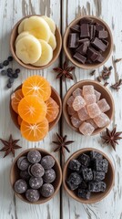 Fototapeta premium Image featuring handmade candies showcased on a wooden background, fruit jelly