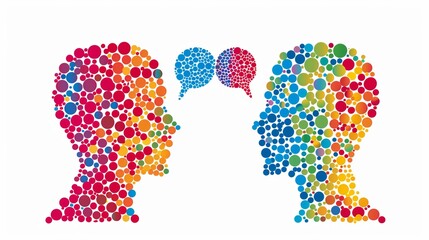 Gemini twins embodying adaptable and communicative essence with vibrant elements and speech bubbles