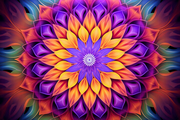Obraz premium Psychedelic mandala fractal pattern, vibrant, neon, vintage decorative element