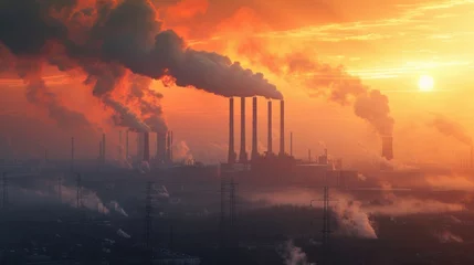 Fotobehang Gas emissions and pollution of factories, polluted air and its impact on human health, greenhouse effect © Elvin