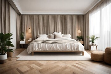 Design a calming bedroom with a neutral color scheme and blackout curtains for better sleep 