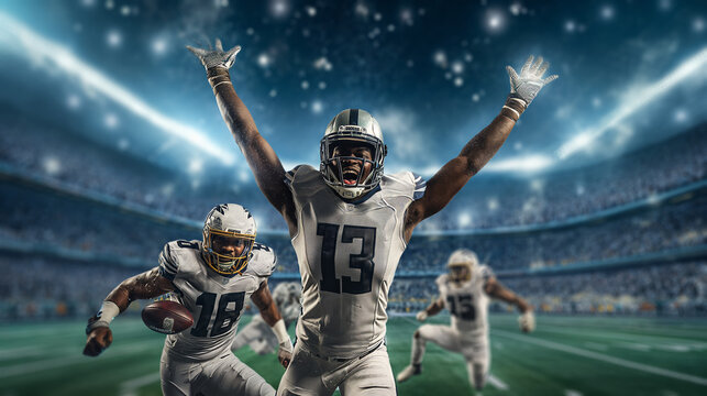 Exciting Touchdown Celebration in Football - american football player in action - 