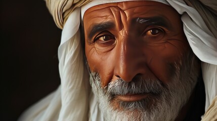 Image of a Wise Arab Muslim Man with beautiful gaze looking far away