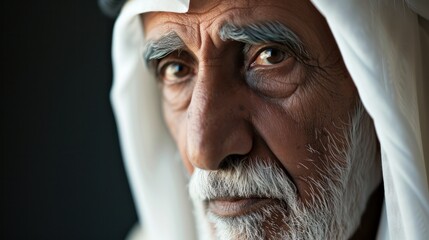Image of a Wise Arab Muslim Man with beautiful gaze looking far away