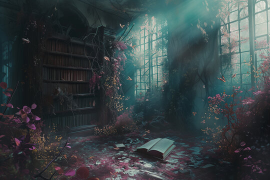 abandonned overgrown library