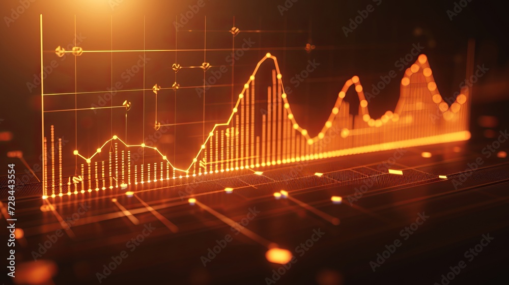Poster dynamic 3d hologram of complex algorithm graph for data analysis and business with copy space