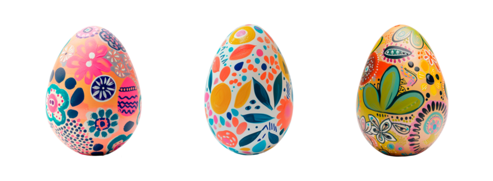A set of colored painted Easter eggs, colorful colorful Easter eggs cut from the background, isolated Easter egg kit - Powered by Adobe