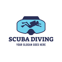 Scuba Diving Vector Logo Design Illustration of Under Water Swimming Equipment