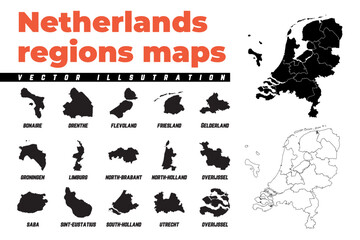 Netherlands Regions Map Vector Illustration