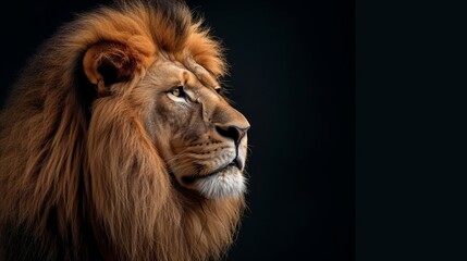 King Lion from profile angle in black background