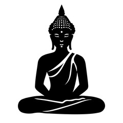 Buddha statue silhouette monochrome clip art. Vector illustration