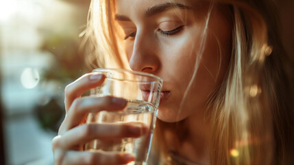 Refreshing Hydration: Young Woman Drinking Water Portrait
